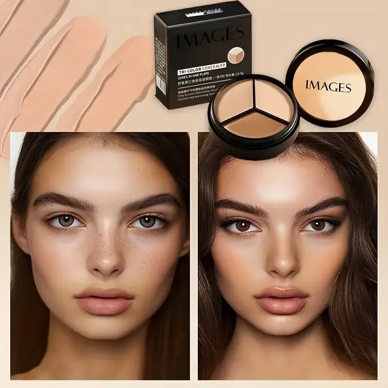 IMAGES Tri-Color Concealer with Brush - Moisturizing Paste for All Skin Types, Flawless Concealer for Blemishes, Dark Circles & mbzr