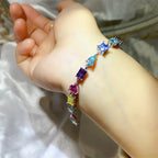 Luxury Rainbow Genuine Moissanite Tennis Bracelet S925 Sterling Silver Mixed Cut Heart Pear Round Square Gemstone Bracelet for Women Fine Jewelry Daily Wear Party Birthday Gift