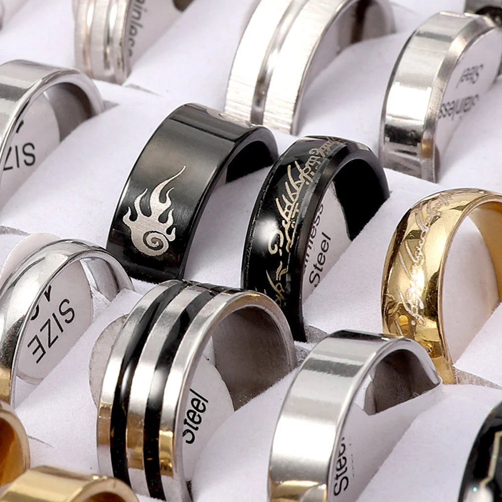 Fashion Jewelry Wholesale 100pcs/Lots Stainless Steel Rings Party Gift Wedding Rings Mix Style Mens Womens Rings