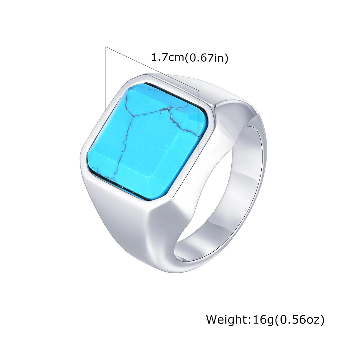 Vintage Stylish Natural Stone Turquoise Ring Waterproof Stainless Steel Signet Ring Vintage