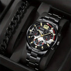 2pcs Luxury Mens Silver Quartz Watch With Stainless Steel Bracelet Men Fashion Business Casual Watch Luminous Clock mbzr