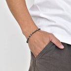 Vnox Stylish Black Triangle Beads Bracelets for Men Women Stretch Unisex Gallstone Handmade Hematite Wristband Jewelry