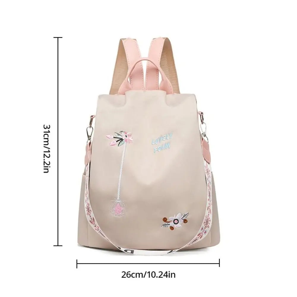 Waterproof Oxford Women Backpack Fashion Anti-theft School Bag Embroidery Designer Female Large Capacity Travel Shoulder Handbag