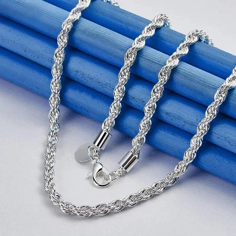 Charm 925 sterling silver Accessories Men 4MM 40-60cm 2PCS Rope Chain Necklace Bracelet Women Fashion Wedding Gift Jewelry mbzr