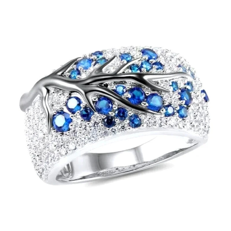 S925 Silver Plated Plum Blossom Ring for Women Classic Stainless Steel Diamond Inlay Oil Drawing Lady's Jewelry Size 6-11