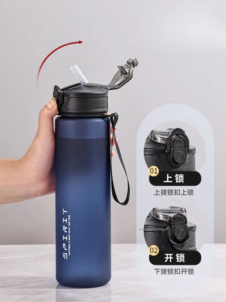 750ml Water Bottle with Straw Time Marker Large Capacity Motivational Plastic Leakproof Water Jug for Gym Travel Outdoor Sports mbzr