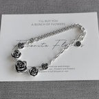 925 Sterling Silver Bracelet Rose Flower Linked Vintage Punk Adjustable Chain For Woman Girl Jewelry Gift Dropship Wholesale