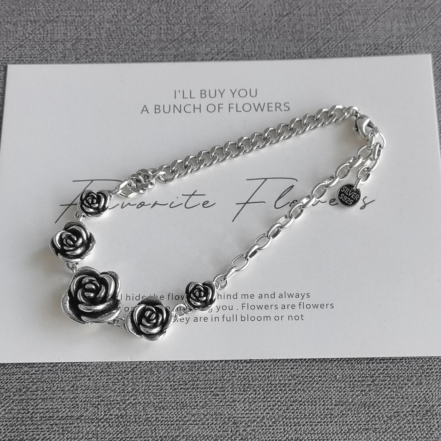 925 Sterling Silver Bracelet Rose Flower Linked Vintage Punk Adjustable Chain For Woman Girl Jewelry Gift Dropship Wholesale