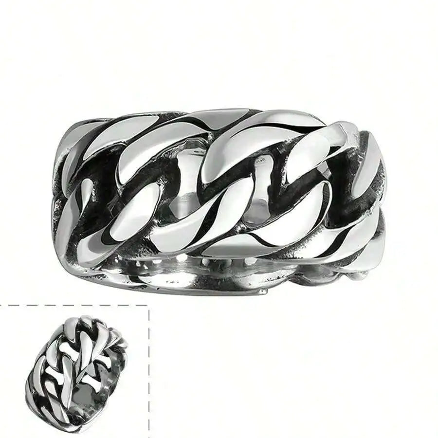 1pc Chain Stainless Steel Ring, Unisex Fashion Jewelry Accessory