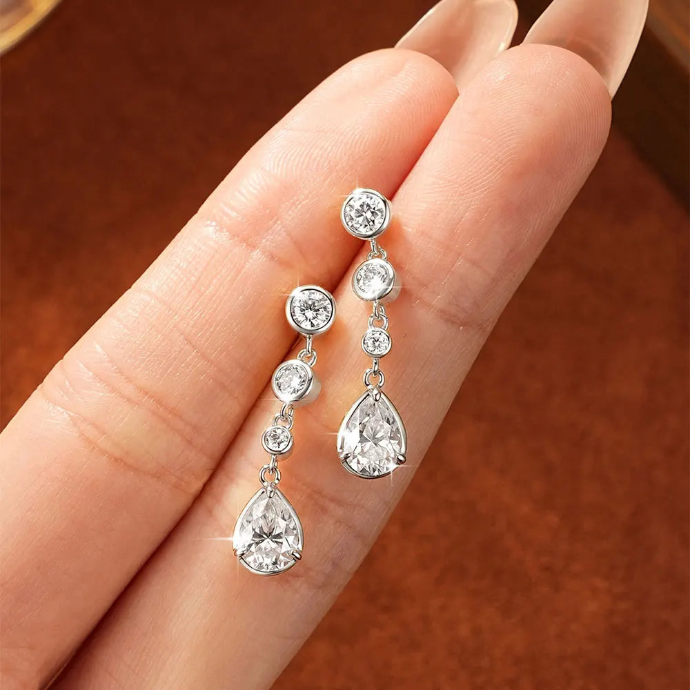 OXTAO Elegant Long Tassels Drop Earrings For Women Anniversary Jewelry Gifts Pear Cut Moissanite Wedding Earrings 14K Gold Filled