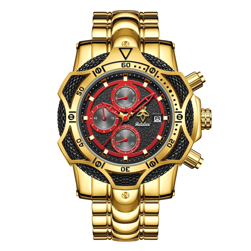 YaLaLuSi Men's Sport Chronograph Watch, Multi-Function Quartz Wristwatch with Gold Tone Bracelet, Multiple Colors Available, Ready-to-Gift Set