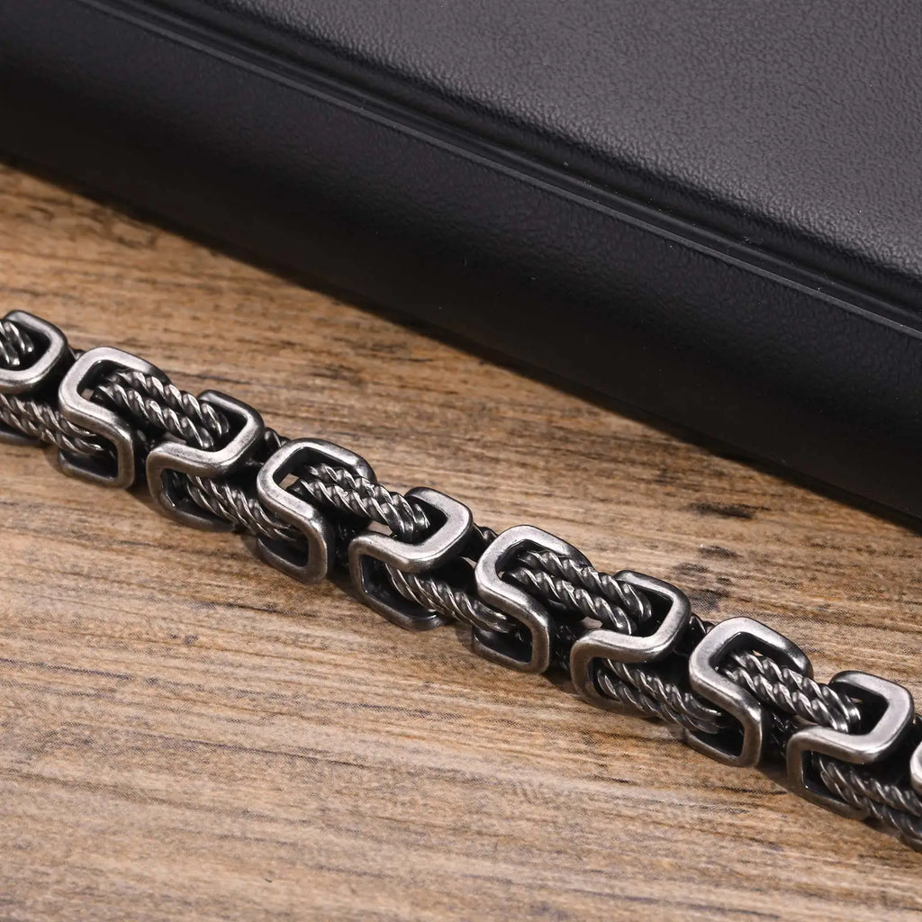 Vnox 8mm Vintage Byzantine Bracelets for Men, Oxidized Bold Square Links Chain Wristband, Viking Punk Father's Day Gift to Dad