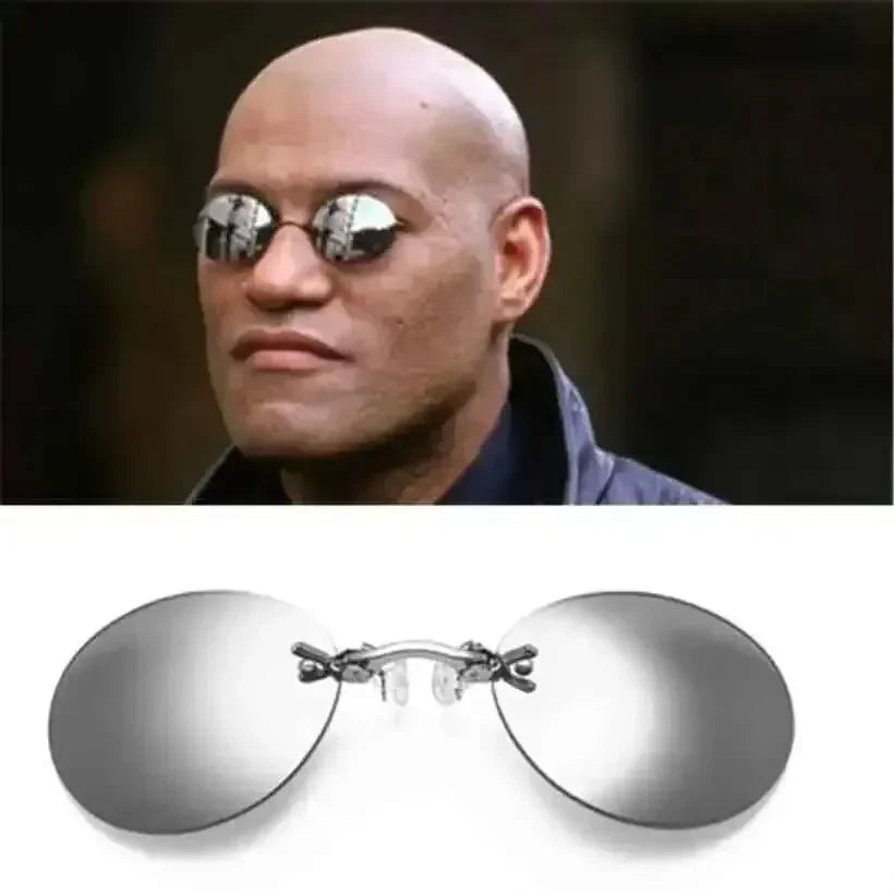1-2PCS Clip On Nose Glasses Round Rimless Matrix Morpheus Sunglasses Mini Frameless Vintage Shades