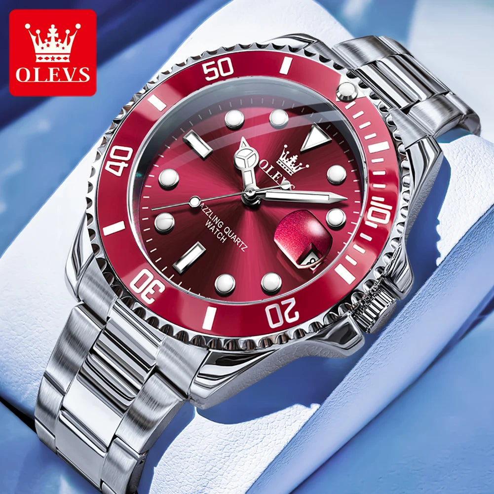 Men's Quartz Watch Luxury Stainless Steel Luminous Automatic Date OLEVS 5885 mbzr