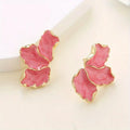 Pink Gradient Enamel Petal Stud Earrings Gold Metal Trim Irregular Flower Petal Earrings Elegant Romantic Floral Jewelry for Women Daily Party Wear
