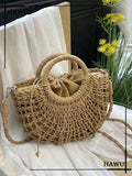 1pc Half-Moon Hollow Out Handbag, Fashionable Beach Vacation Straw Woven Bag, Vacation Bag For Summer, Perfect For Beach Vacatio mbzr