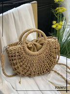 1pc Half-Moon Hollow Out Handbag, Fashionable Beach Vacation Straw Woven Bag, Vacation Bag For Summer, Perfect For Beach Vacatio mbzr