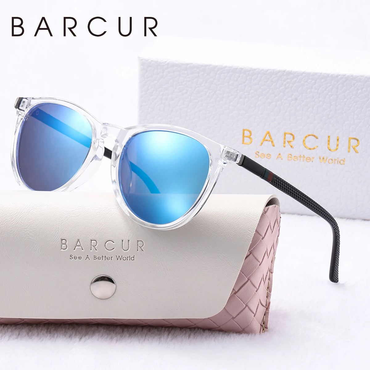 BARCUR Pink Fashion Polarized Glasses Bright Comfort PC Round Frame Holiday Travel Women Sunglasses Most Fashion Gift For Girls