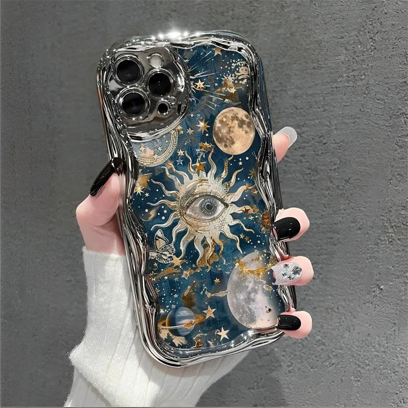 Sky Sun and Moon themed case, designed with stunning cosmic art, compatible with iPhone 16 15 14 13 12 and 11 Pro models