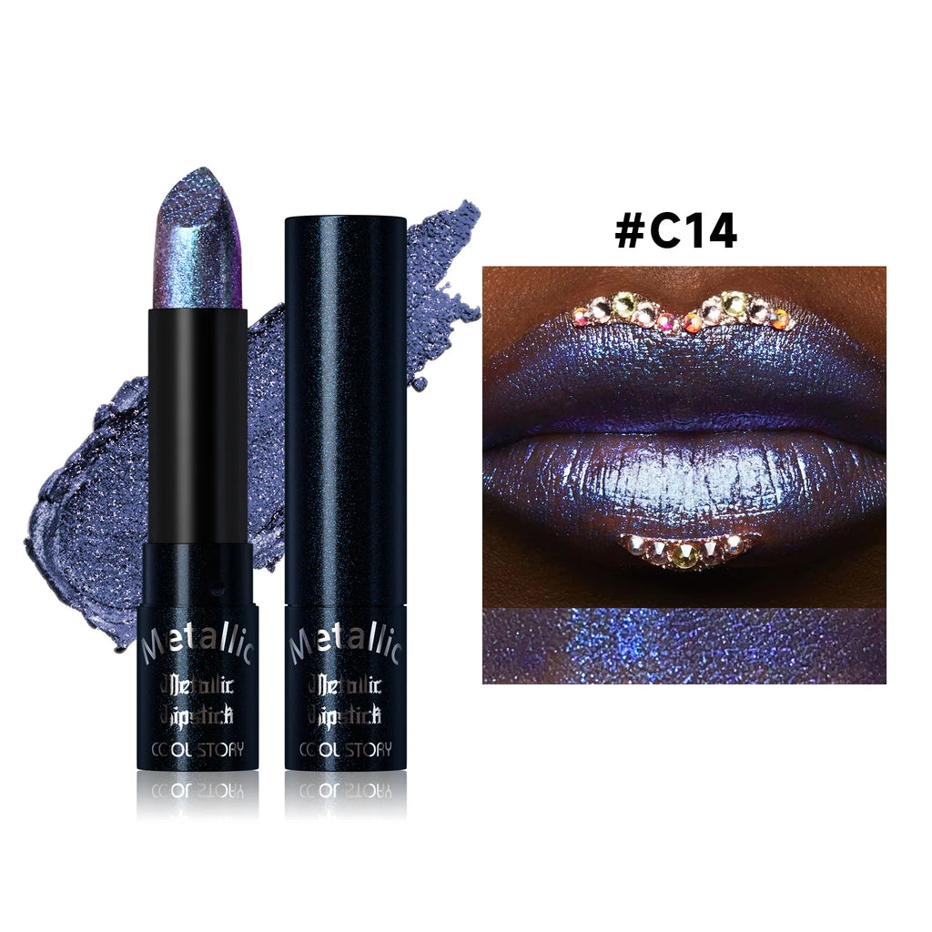 15Colors Metallic Glitter Lipstick Waterproof Lasting Diamond Pearlescent Metallic Lipstick Blue Lip Gloss Women Makeup Cosmetic mbzr