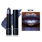 15Colors Metallic Glitter Lipstick Waterproof Lasting Diamond Pearlescent Metallic Lipstick Blue Lip Gloss Women Makeup Cosmetic mbzr