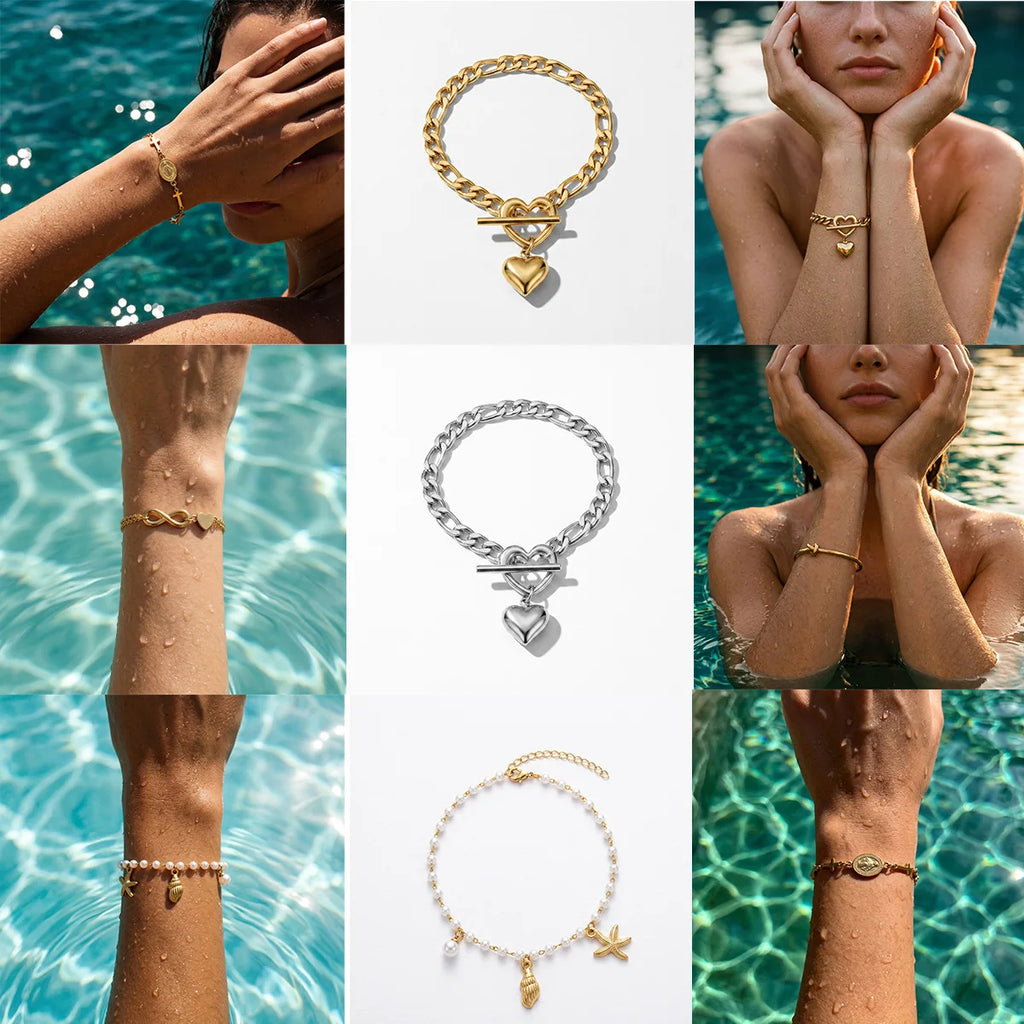 Women's stainless steel 18K gold bracelet that does not fade for a long time   fashionable heart shaped cross and starfish bracelet   luxury