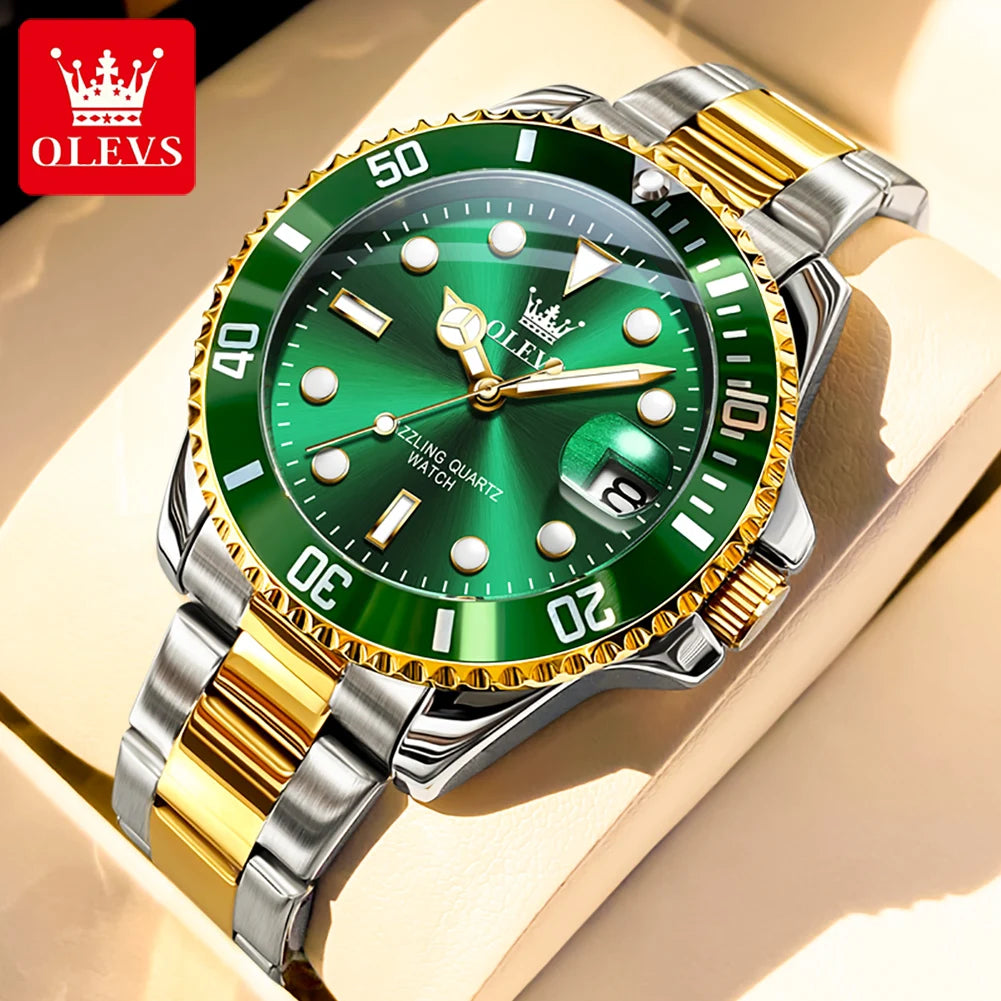 OLEVS 5885 Brand Original Authentic Watches for Man Luxury Gift Box Steel Band Calendar Quartz Men's Watch