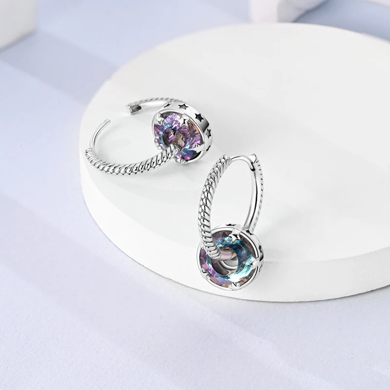 MULA 925 Sterling Silver Earrings for Women's Wedding Birthday Party Fashion Jewelry Gifts Zircon Starry Crystal Hoop Earrings