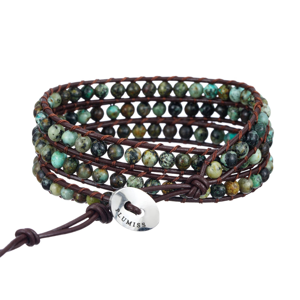Boho Natural 4mm African Turquoise Beads Stone 3 Wraps Bracelet Jewelry mbzr