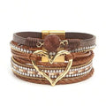 Layered PU Leather Heart Charm Wrap Bracelet With Magnetic Closure For Women, Boho Style, All Season Accessory mbzr