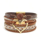 Layered PU Leather Heart Charm Wrap Bracelet With Magnetic Closure For Women, Boho Style, All Season Accessory mbzr