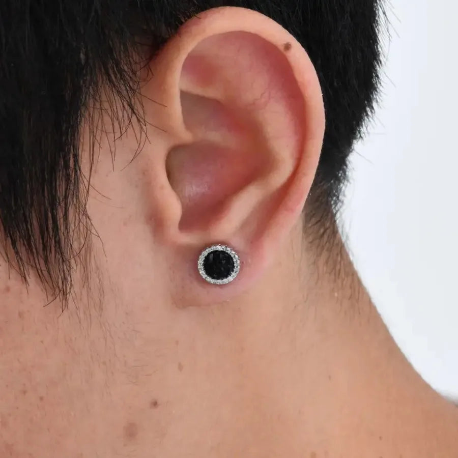 Simple Circle Round Stud Earrings for Men Boys, Metal Zircon Small Earrings, Unisex Daily Jewelry Accessory