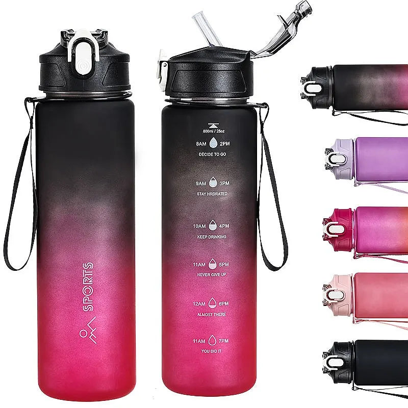 Large-Capacity 800ml Sports Water Bottle with Straw & Scale for Outdoor Fitness Camping Travel Car Bicycle mbzr