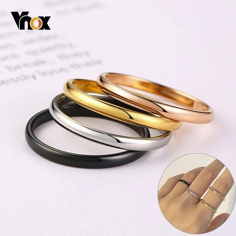 Vnox 2mm Thin Rings For Women Girl Solid Stainless Steel Minimalist Ring Set Elegant Party Tail Ring Extra Small Size #3- #10
