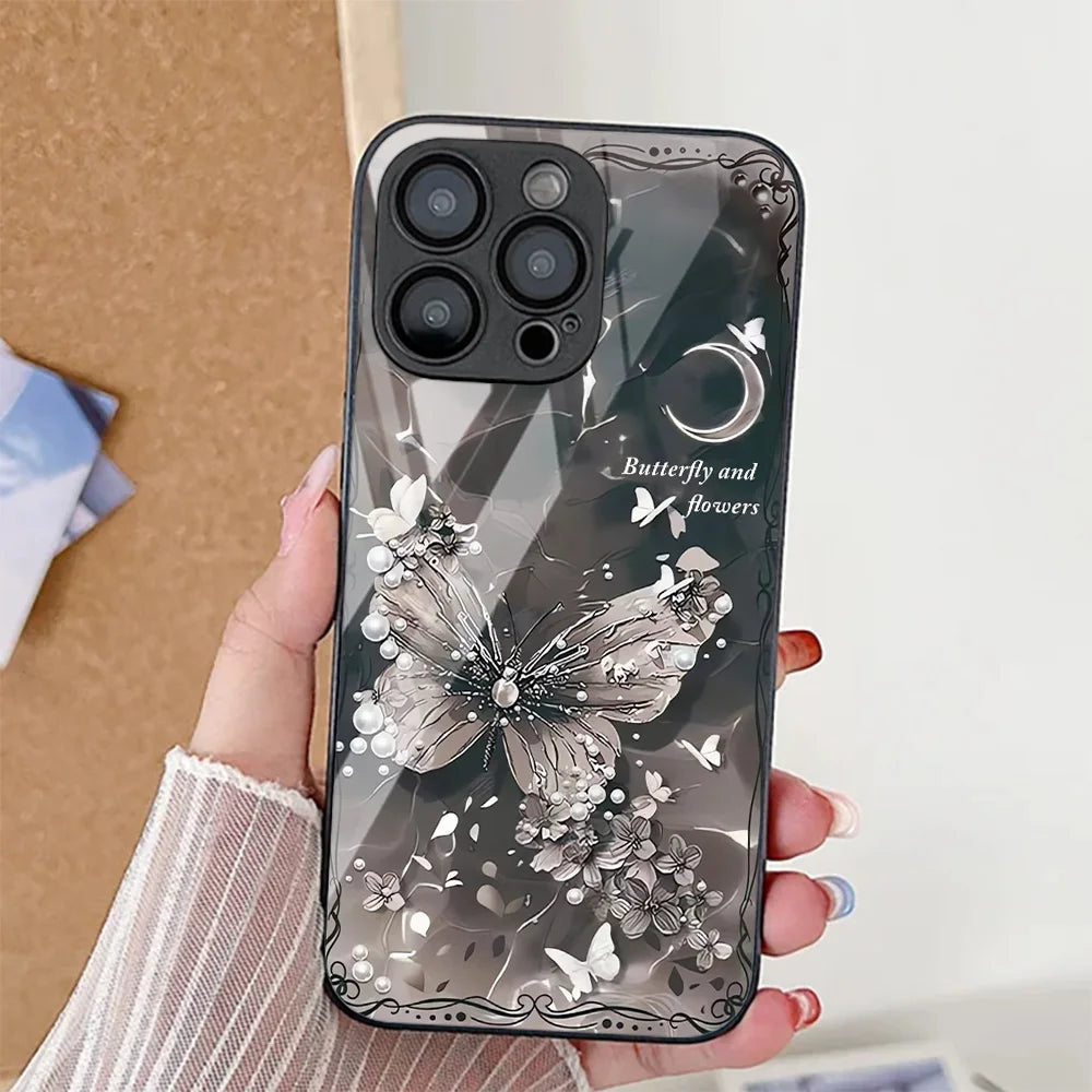 Butterfly Leopard Print Phone Case For iPhone 17 16 14 13 11 12 15 Pro Max Air 16E 8 7 Plus XR SE Tempered Glass Silicone Cover