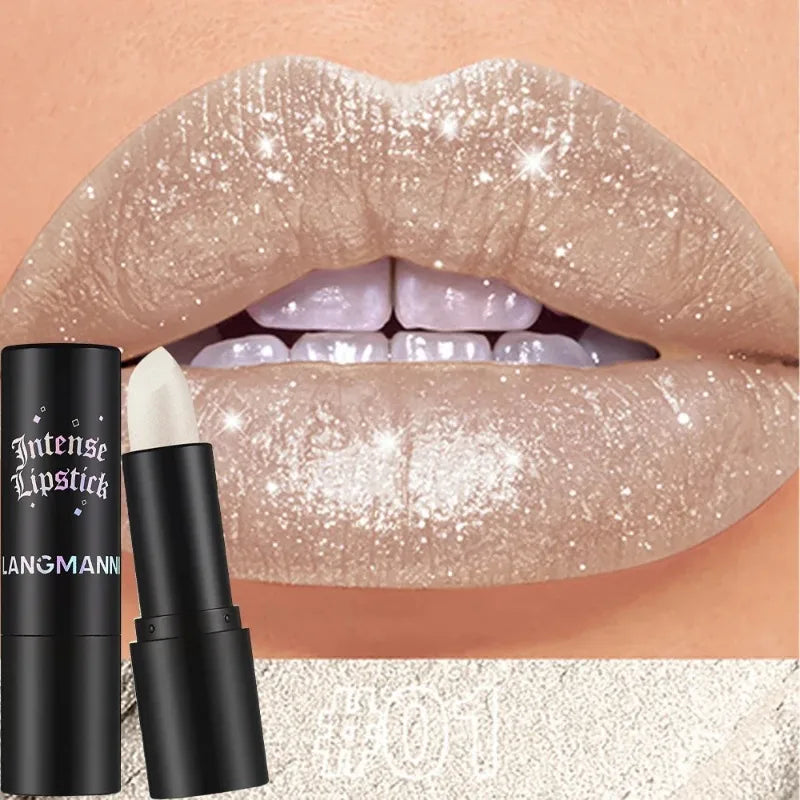Glitter Lipstick Nude Gray Metallic Diamond Waterproof Long-Lasting Shiny Gloss Pearl Lip Tint Makeup