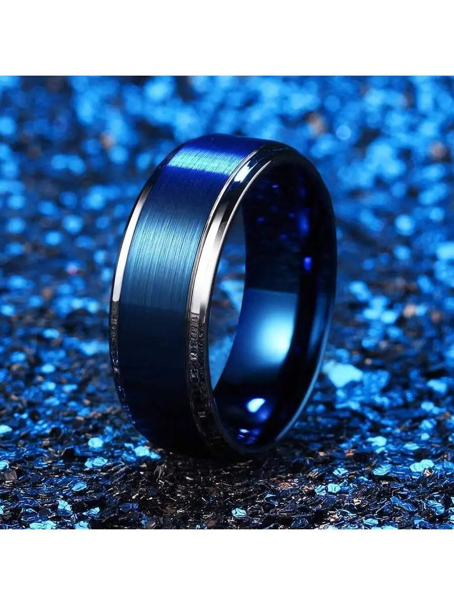 Men's Stainless Steel Ring With Blue Body And Silver Edge Brushed Surface Suitable For Daily Outings Commute Matching Dating