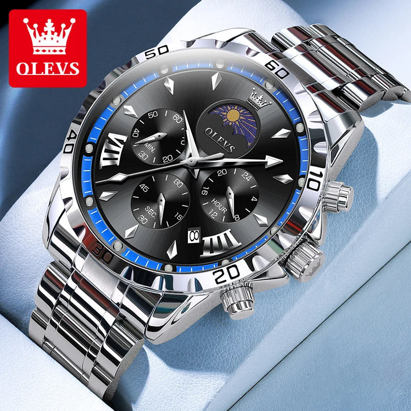 OLEVS Fashion Brand Men's Watch Waterproof and Luminous Calendar Lunar Phase Timing Code Watch Luxury Sports Men's Quartz Watch mbzr