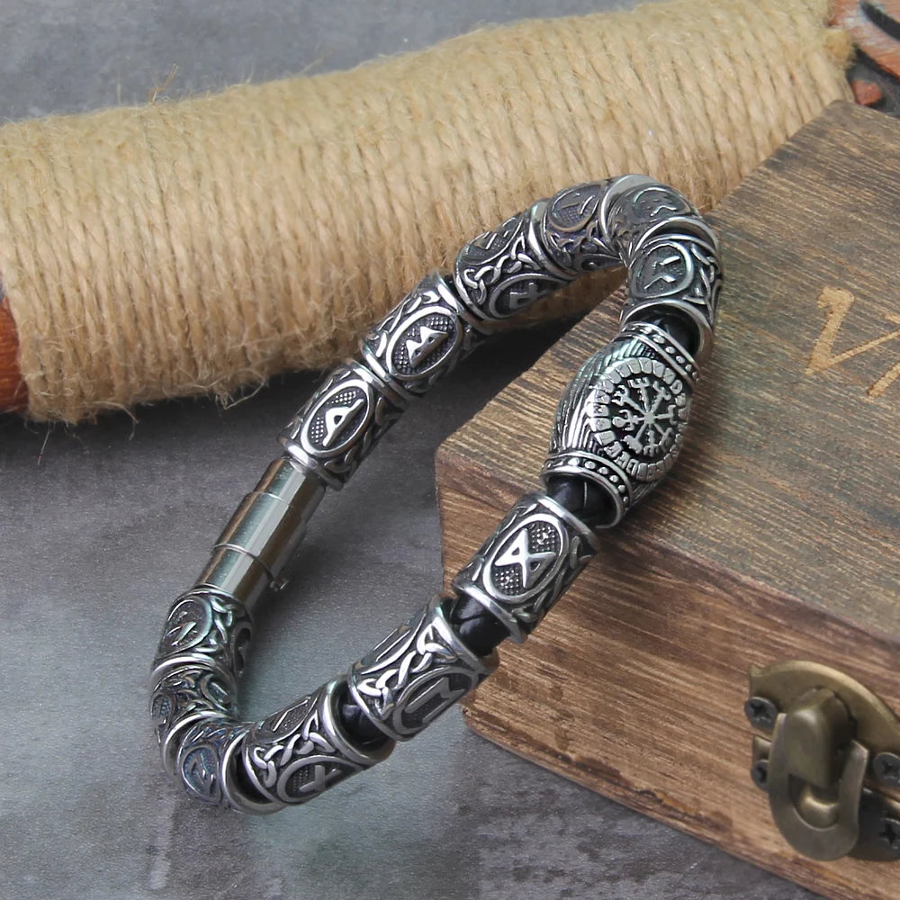 Viking Runes Beads Men's Bracelet Fashion Charm Beads Bracelet with Wooden Box mbzr