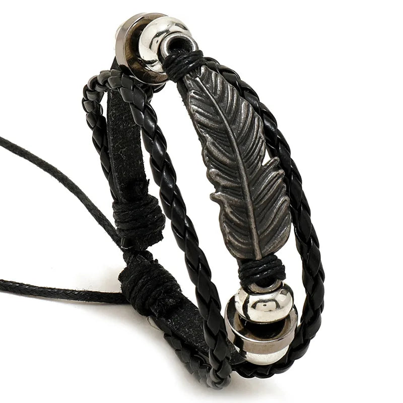 Vintage Bohemian Multi Layer PU Leather Wrap Bracelet Adjustable Pull Cord Unique Pattern Wrist Jewelry For Women Girls Daily Beach Party Birthday Gift For Her