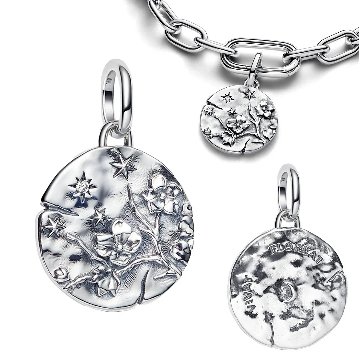 925 pure silver constellation pendant with relief texture of ghostly skull. Suitable for bracelets and necklaces. Jewelry.