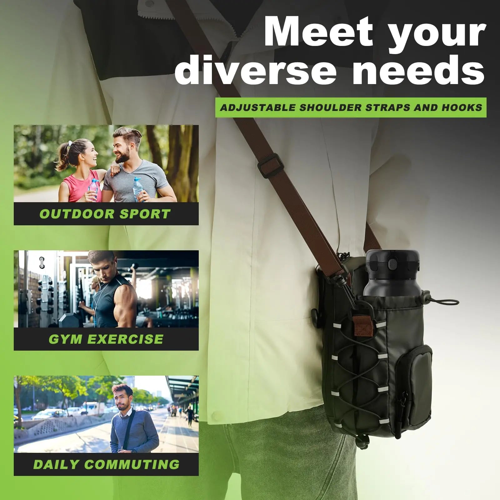 Magnetic Gym Sling Bag with Water Bottle Holder Gym Crossbody Bag Gym Bottle Carrier Bag for Travel Sports Work Fitness