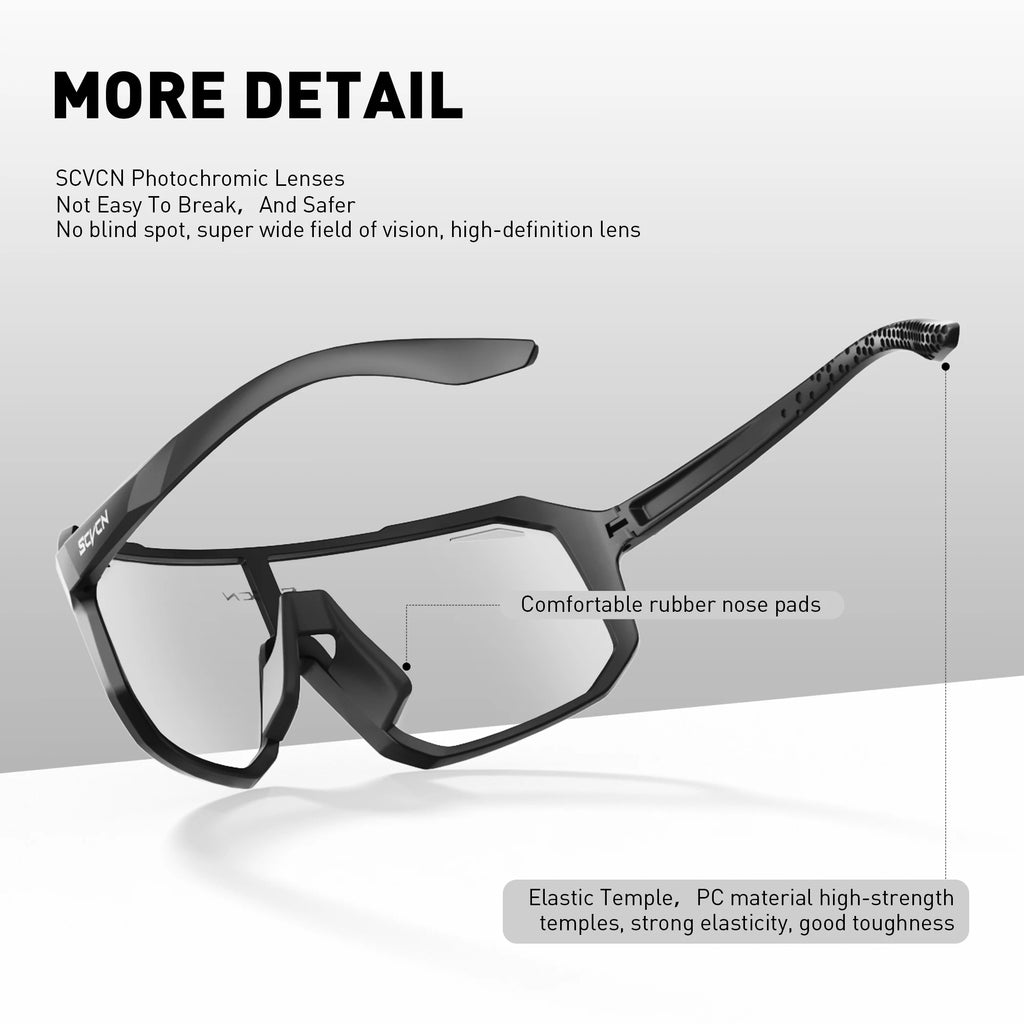 SCVCN Outdoor  Photochromic Cycling Glasses Bicycle Sport Sunglasses Clear MTB BMX Men Women Running Driving mbzr