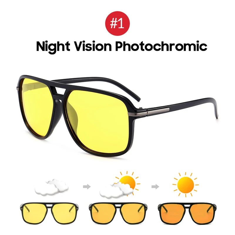 VIVIBEE Men Photochromic Night Vision Sunglasses Color Change Transition 2026 Yellow Big Sun Glasses Oversized Polarized Goggles mbzr