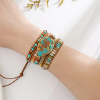 Boho Handmade Natural Stone Beaded Bracelets Turquoise Blue Jasper Hematite Crystal 5 Wraps mbzr