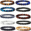 10pcs Set 8Mm Bracelet Round Beaded Bracelet Men And Women Stone Crystal Stone Natural Stone Stretch Beaded Bracelet Unisex, Suitable for Men And Women Holiday Gift Simple Gift