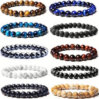 10pcs Set 8Mm Bracelet Round Beaded Bracelet Men And Women Stone Crystal Stone Natural Stone Stretch Beaded Bracelet Unisex, Suitable for Men And Women Holiday Gift Simple Gift
