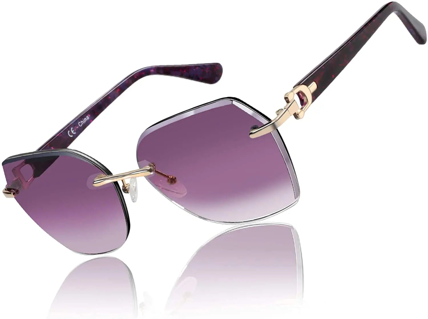 ZENOTTIC Oversized Rimless  UV Protection Sunglasses for Women Geometric Diamond Cutting Gradient Lens Fashion Shades Trendy