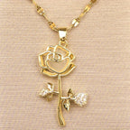 1pc romantic rose pendant necklace elegant-inlaid with titanium stainless steel chain delicate flower jewelry ladies Valentine's Day gift daily stacking.
