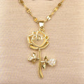 1pc romantic rose pendant necklace elegant-inlaid with titanium stainless steel chain delicate flower jewelry ladies Valentine's Day gift daily stacking.